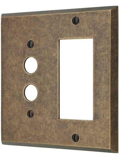 Traditional Forged Brass Push Button / GFI Combination Switch Plate in Antique Brass.
